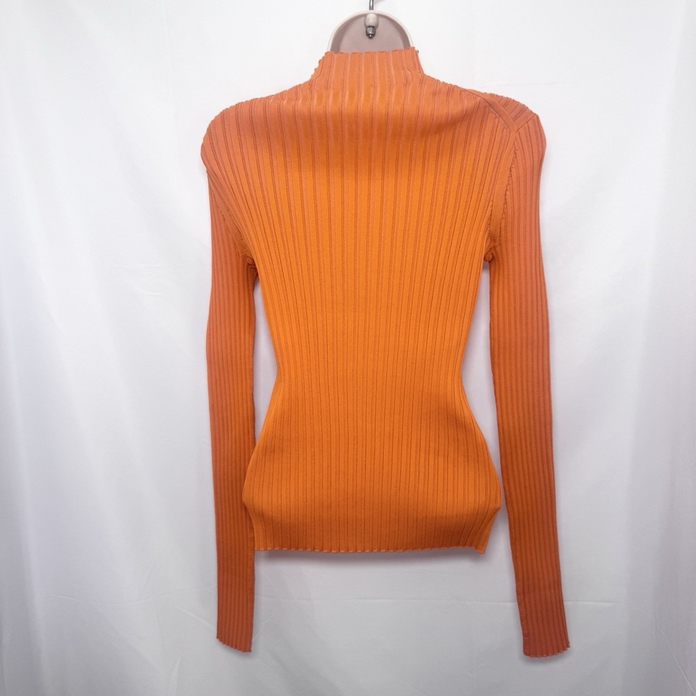 Acne Studios Ribbed Cotton Blend Turtleneck Sweater Knit Medium Orange Bodycon - Picture 3 of 10